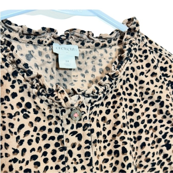 Crewcuts: Leopard Animal Print Long gathered Sleeve Dress tiered/ruffles: (14) - Picture 2 of 4